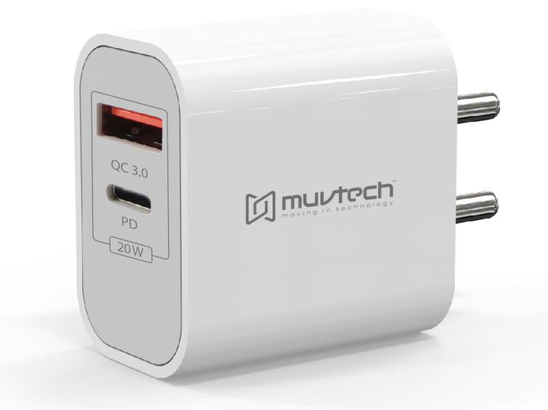 Muvtech Dual Port Fast Charging PD-20W USB-C & USB A QC.3.0 Charging P –  godigiindia